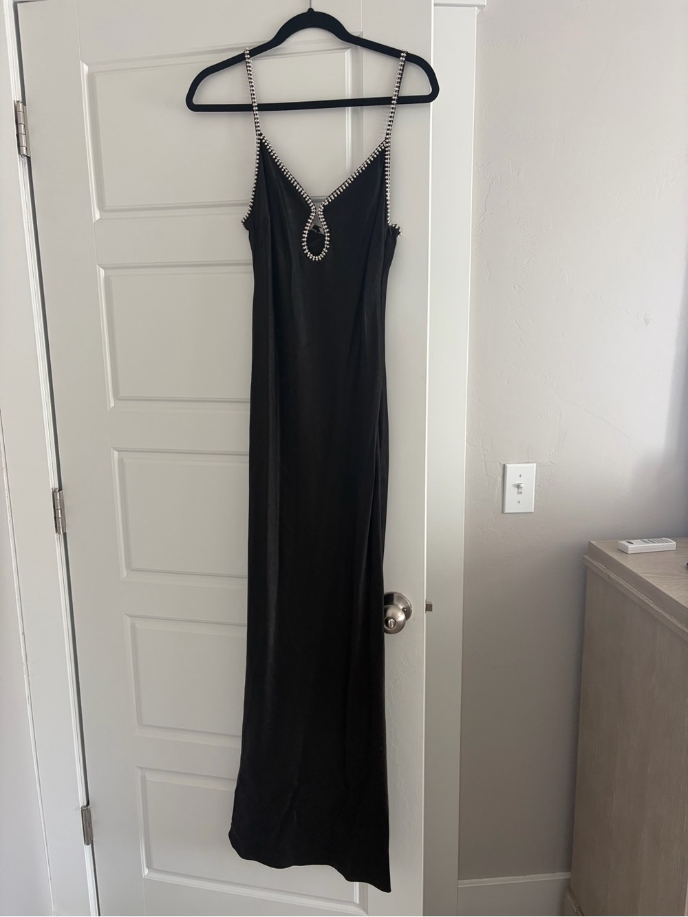 Rumored Black Maxi Slip Dress with Beaded Trim
